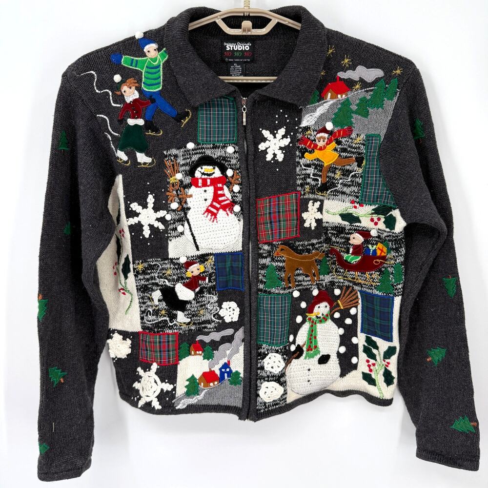 Designers Studio Vintage Winter Wonderland Holiday Cardigan Sweater Size XL
